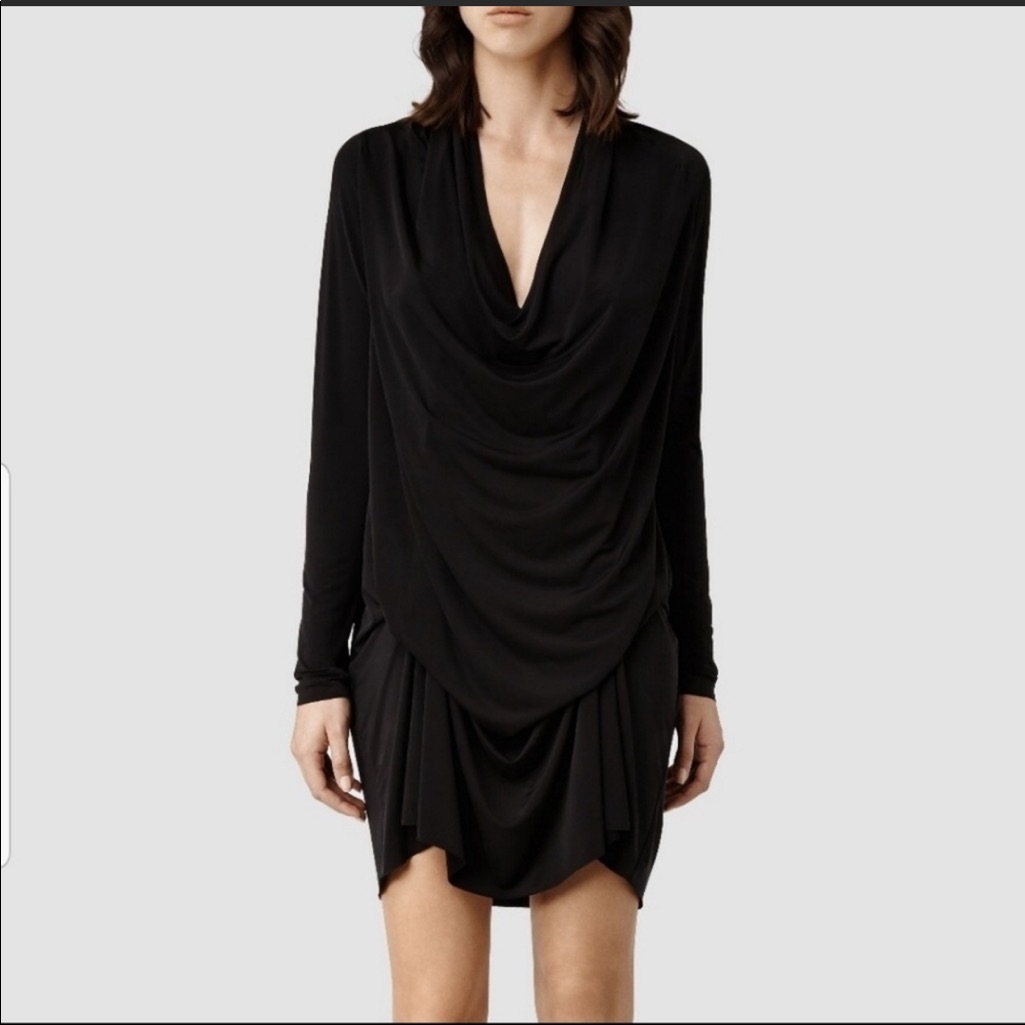 All Saints Black Amei Convertible Draped Dress